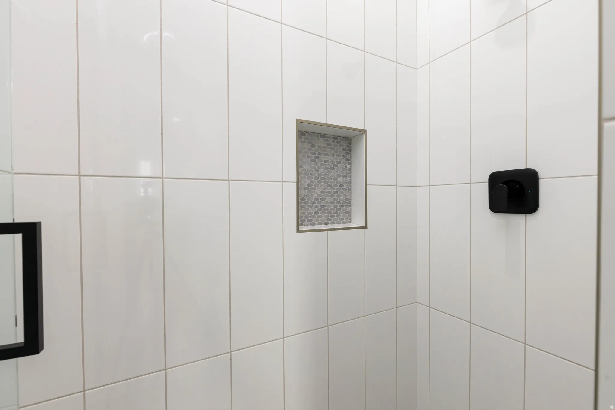 Bathroom view of tiled shower