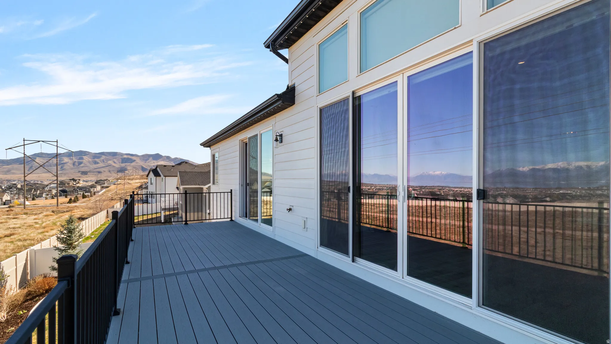 Wooden deck featuring a mountain view