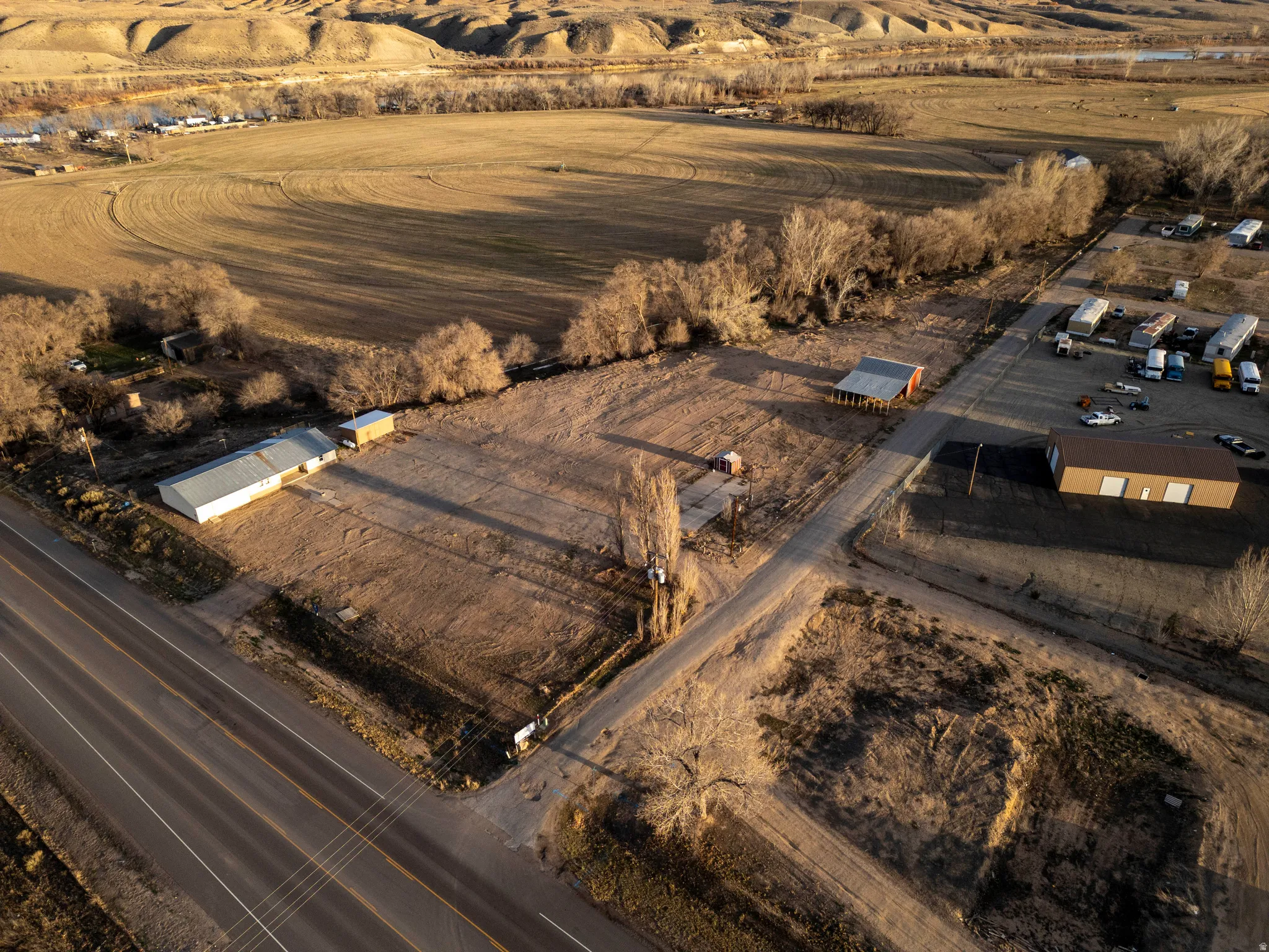 Aerial view of property's location with rural landscape