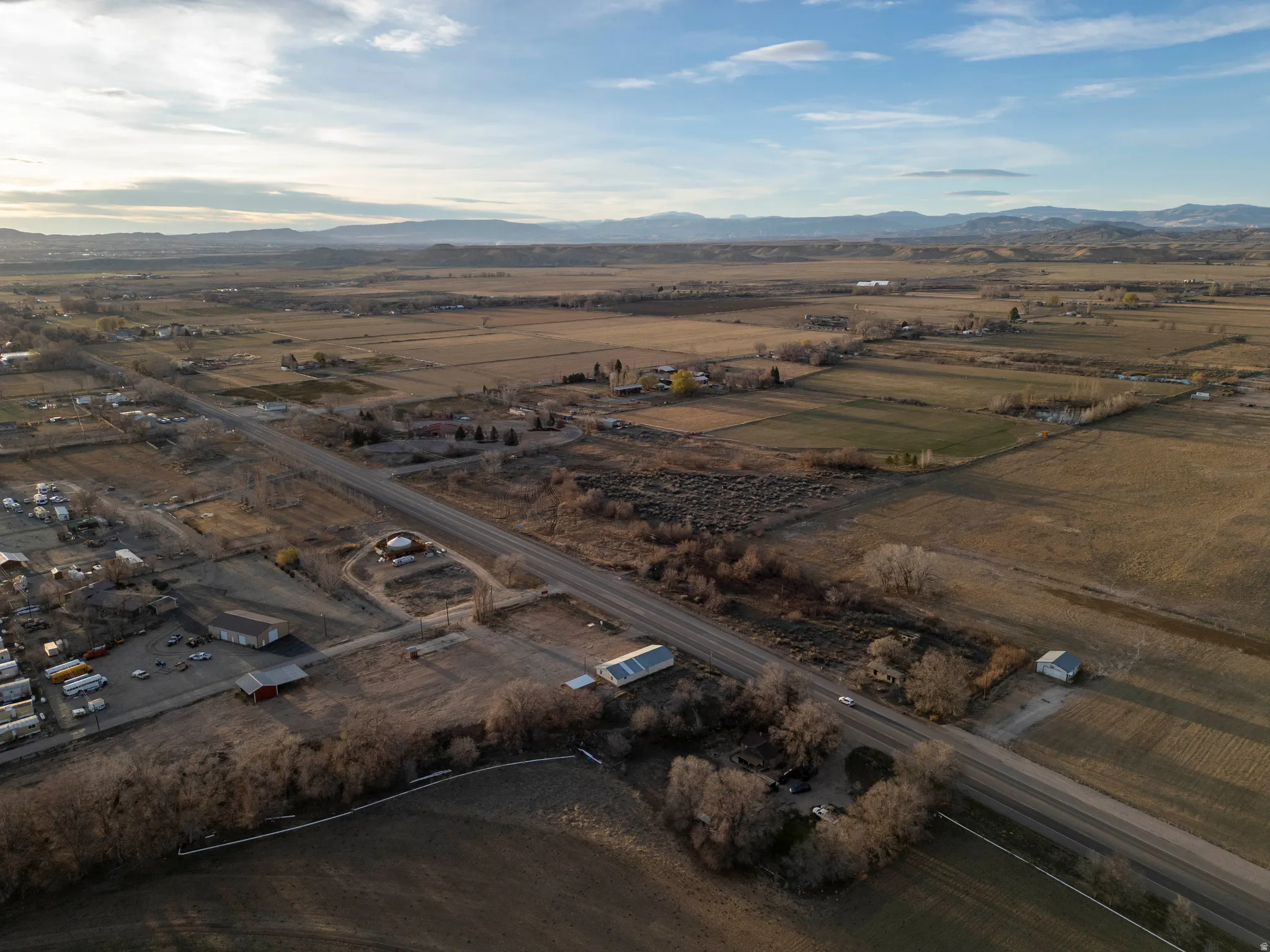 Aerial view of sparsely populated area featuring mountains