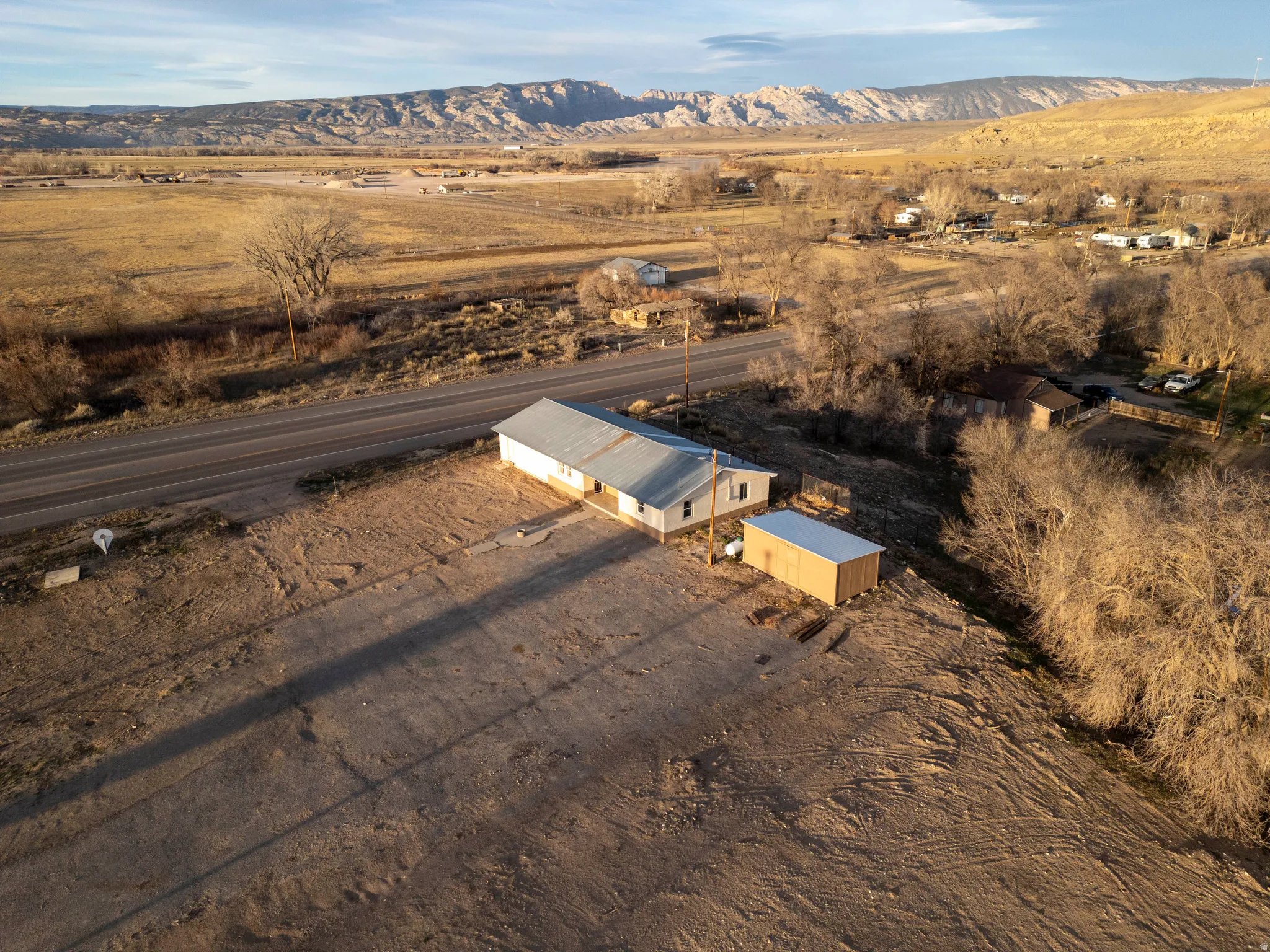 Aerial overview of property's location featuring mountains and rural landscape