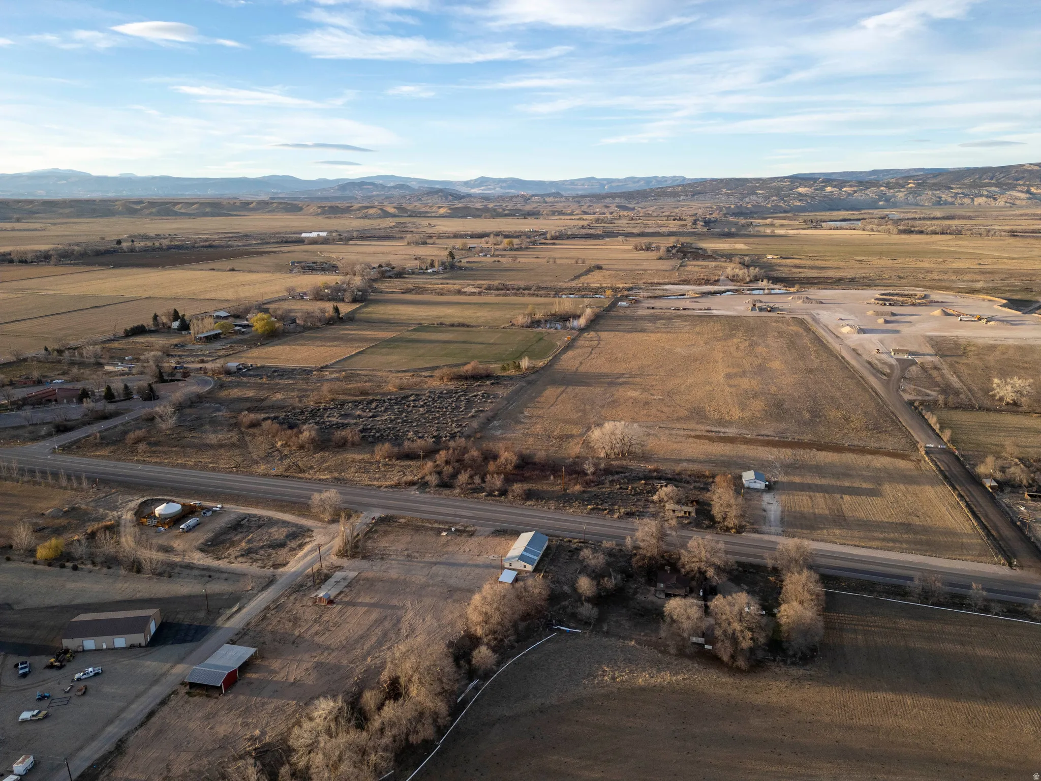 Overview of rural landscape featuring mountains