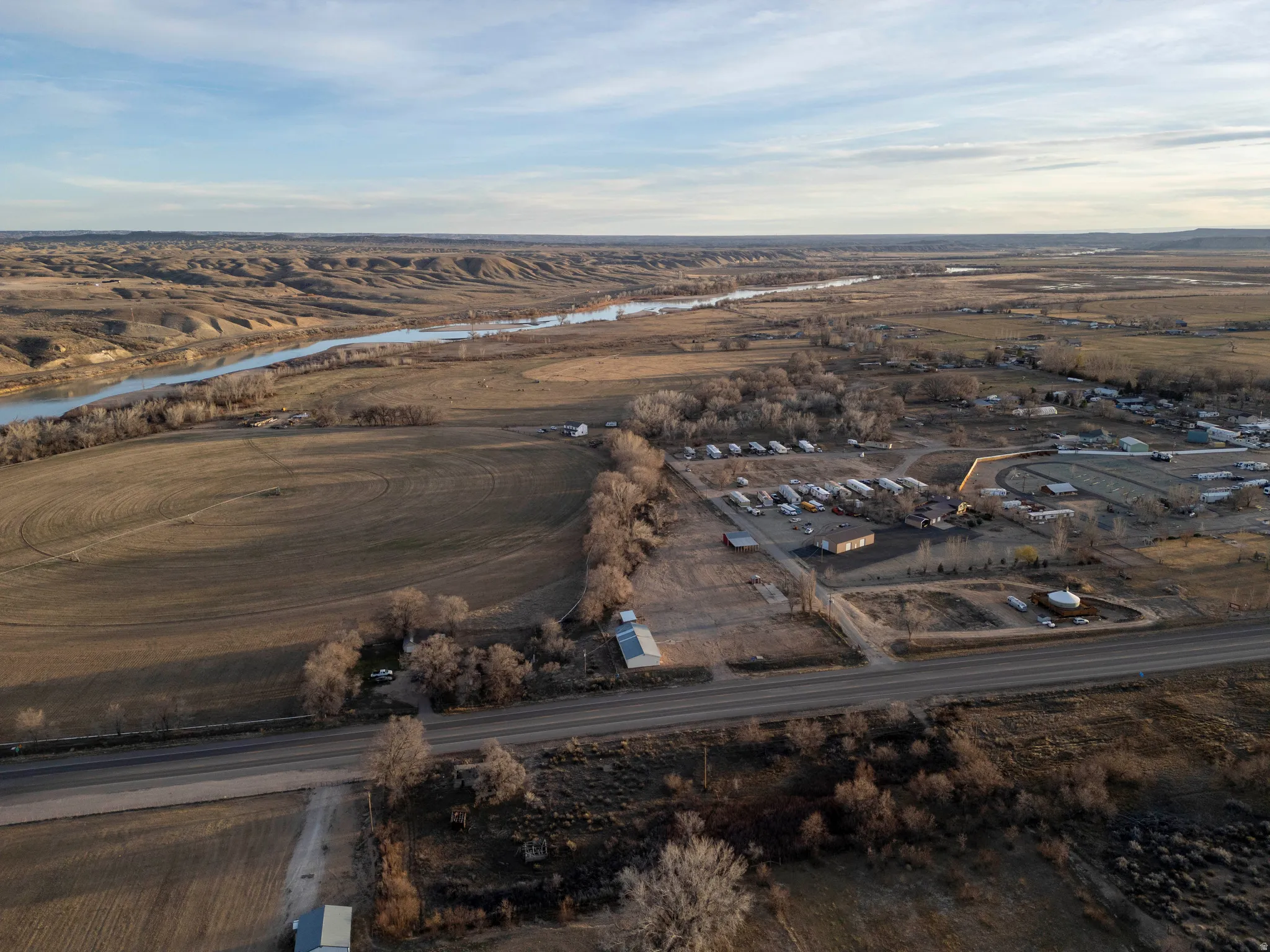 Bird's eye view of a nearby body of water
