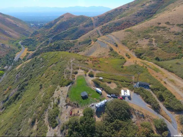 Aerial view of a mountain backdrop