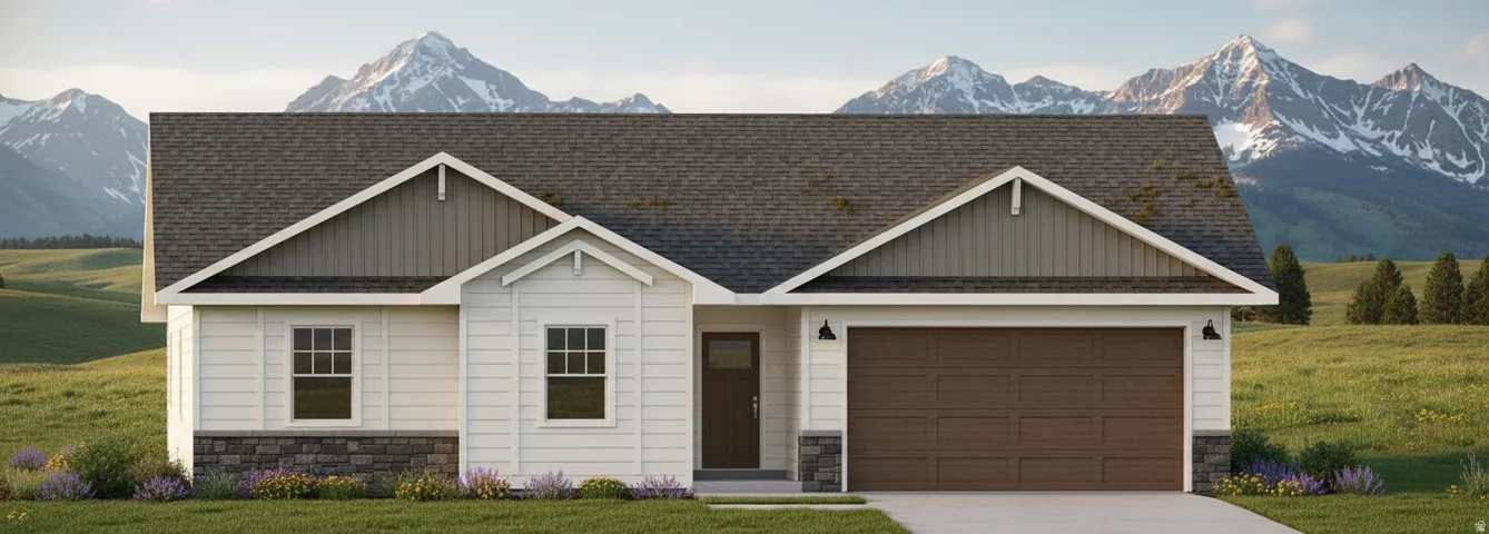 Craftsman-style house featuring board and batten siding, a mountain view, and stone siding