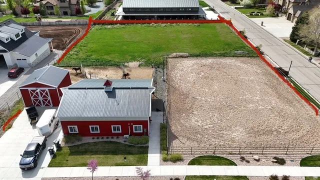 Aerial view of property's location with property parcel outlined
