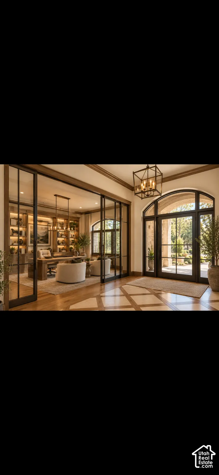 AI enhanced to show office concept with glass wall and new front door.