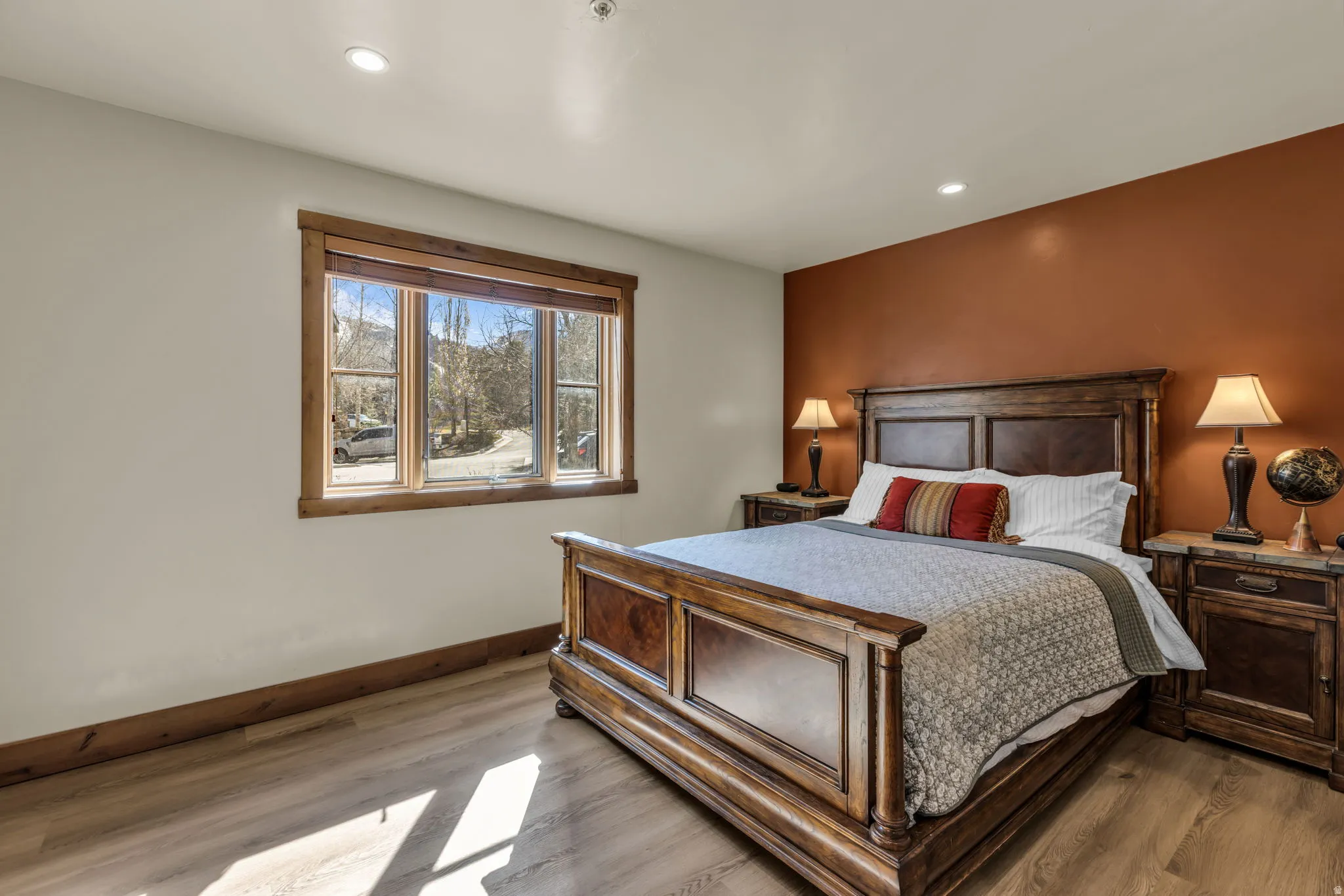 Bedroom featuring light wood-style flooring and recessed lighting