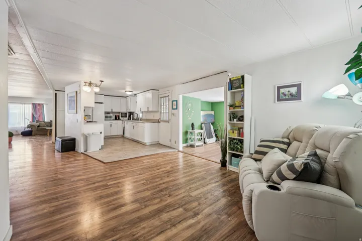 Living room with dark wood finished floors