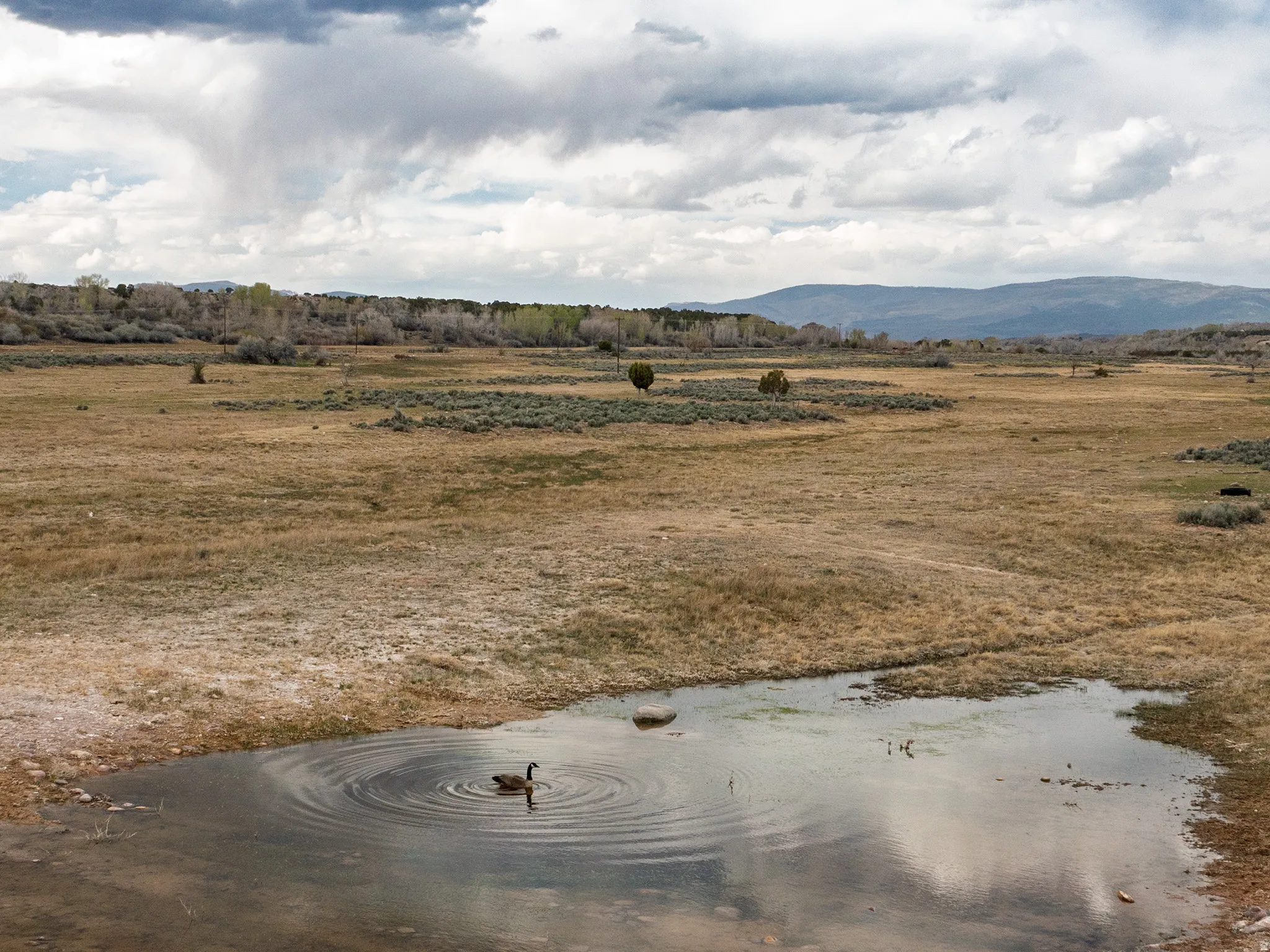 View of mountain backdrop with rural landscape