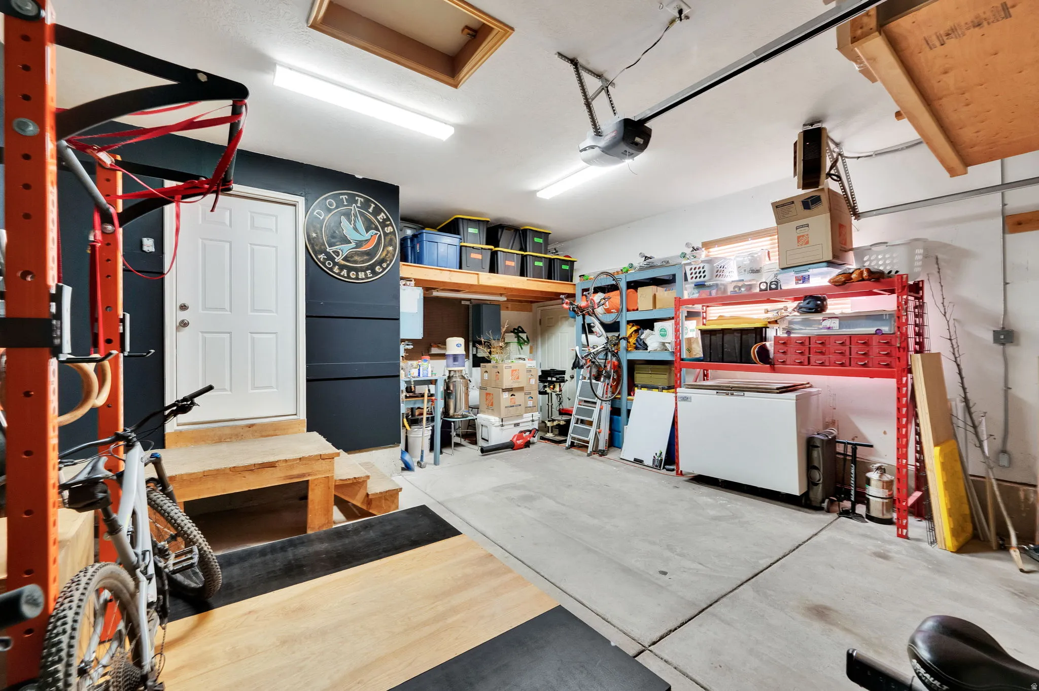 Finished garage with man door