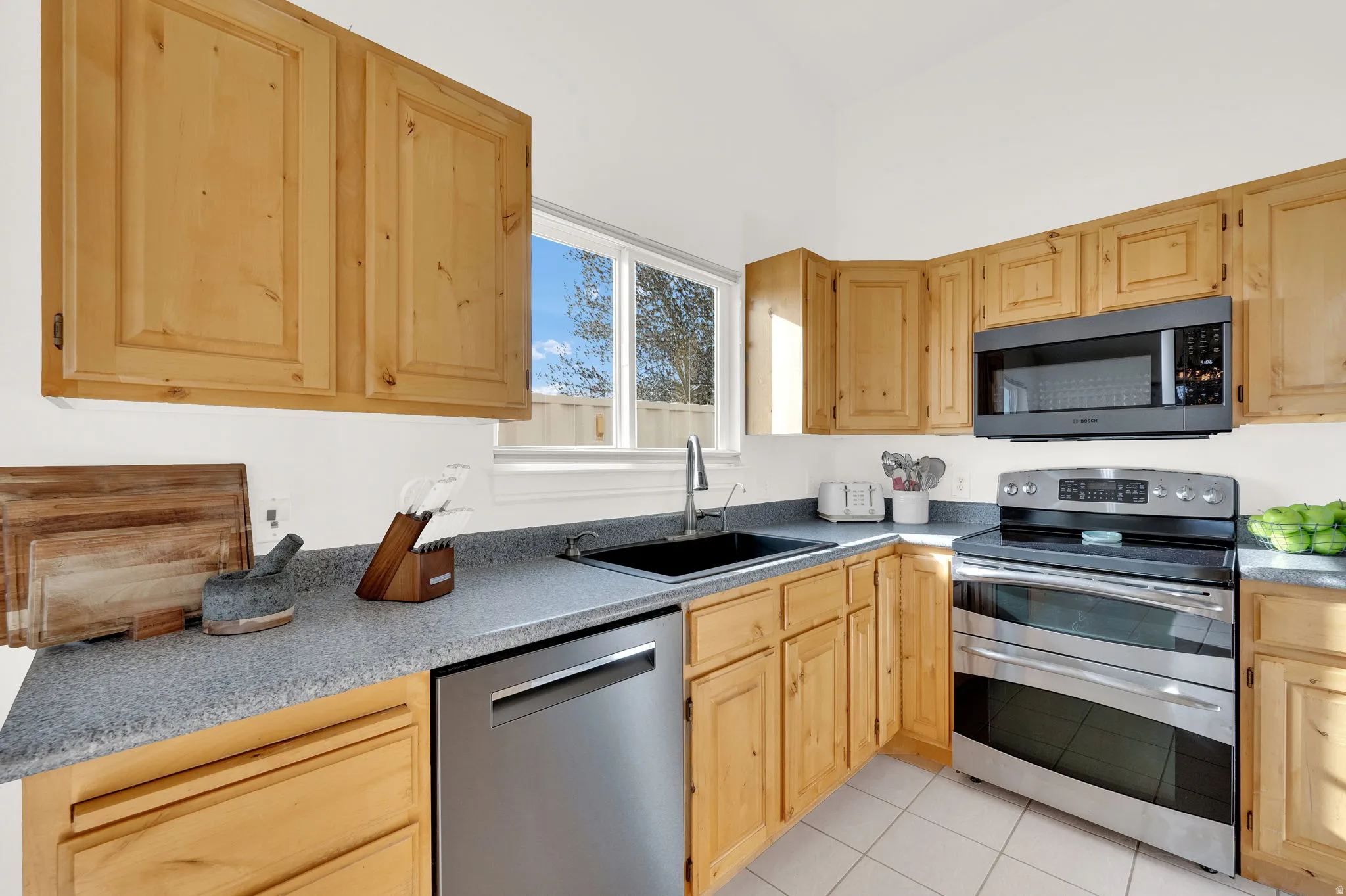 Kitchen area featuring gas stove