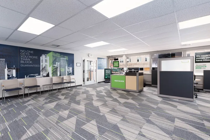 Office area with a drop ceiling