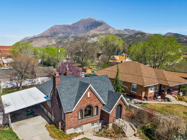 Aerial view of a mountain backdrop