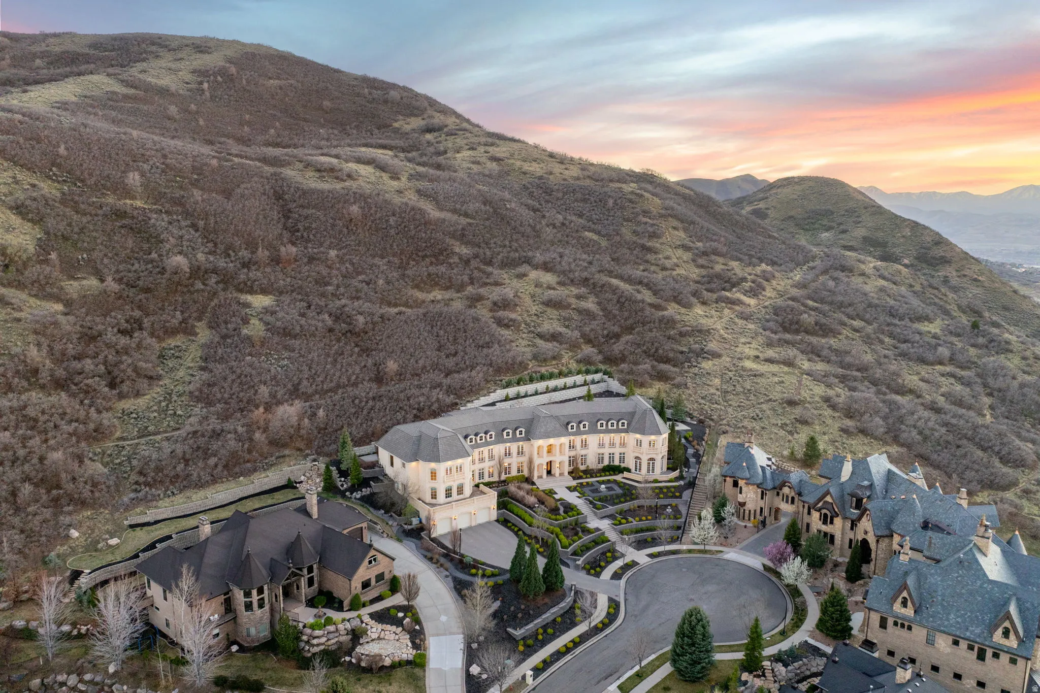 Aerial view of a mountain backdrop
