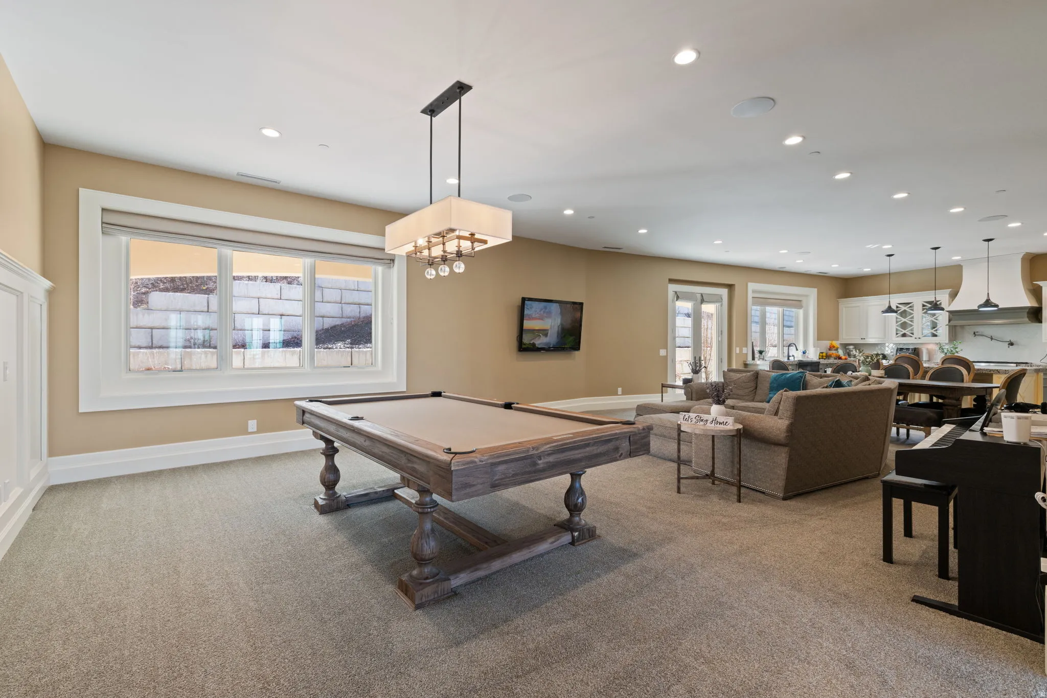 Game room featuring billiards table, light colored carpet, and recessed lighting