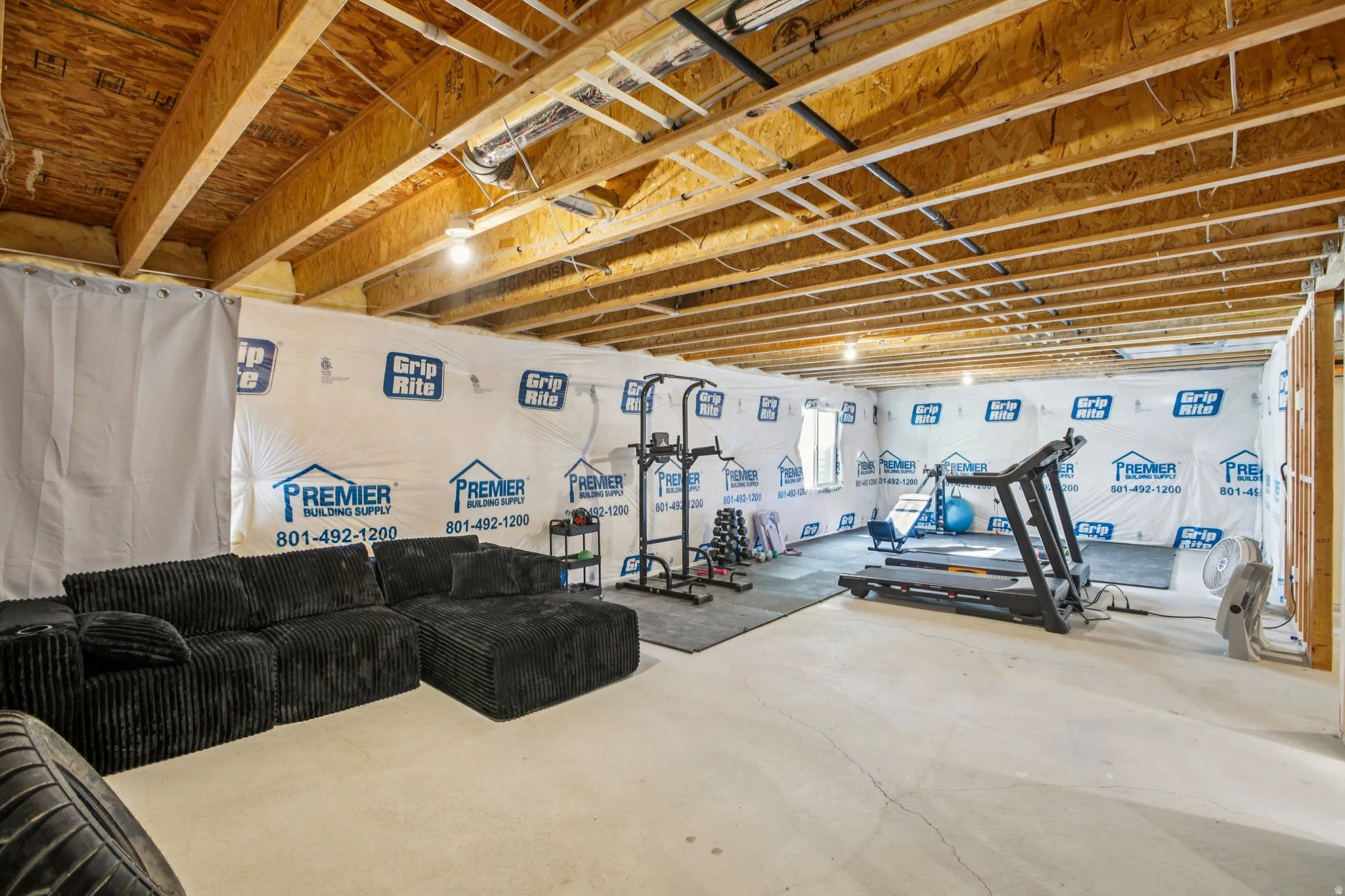 Workout area with concrete flooring