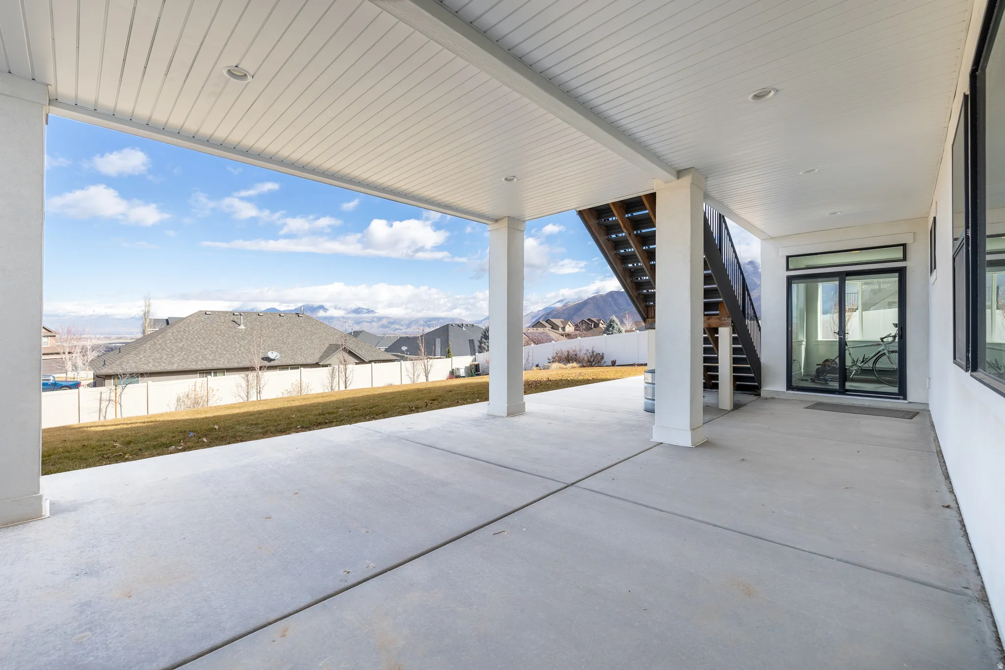 View of patio featuring a mountain view and a residential view