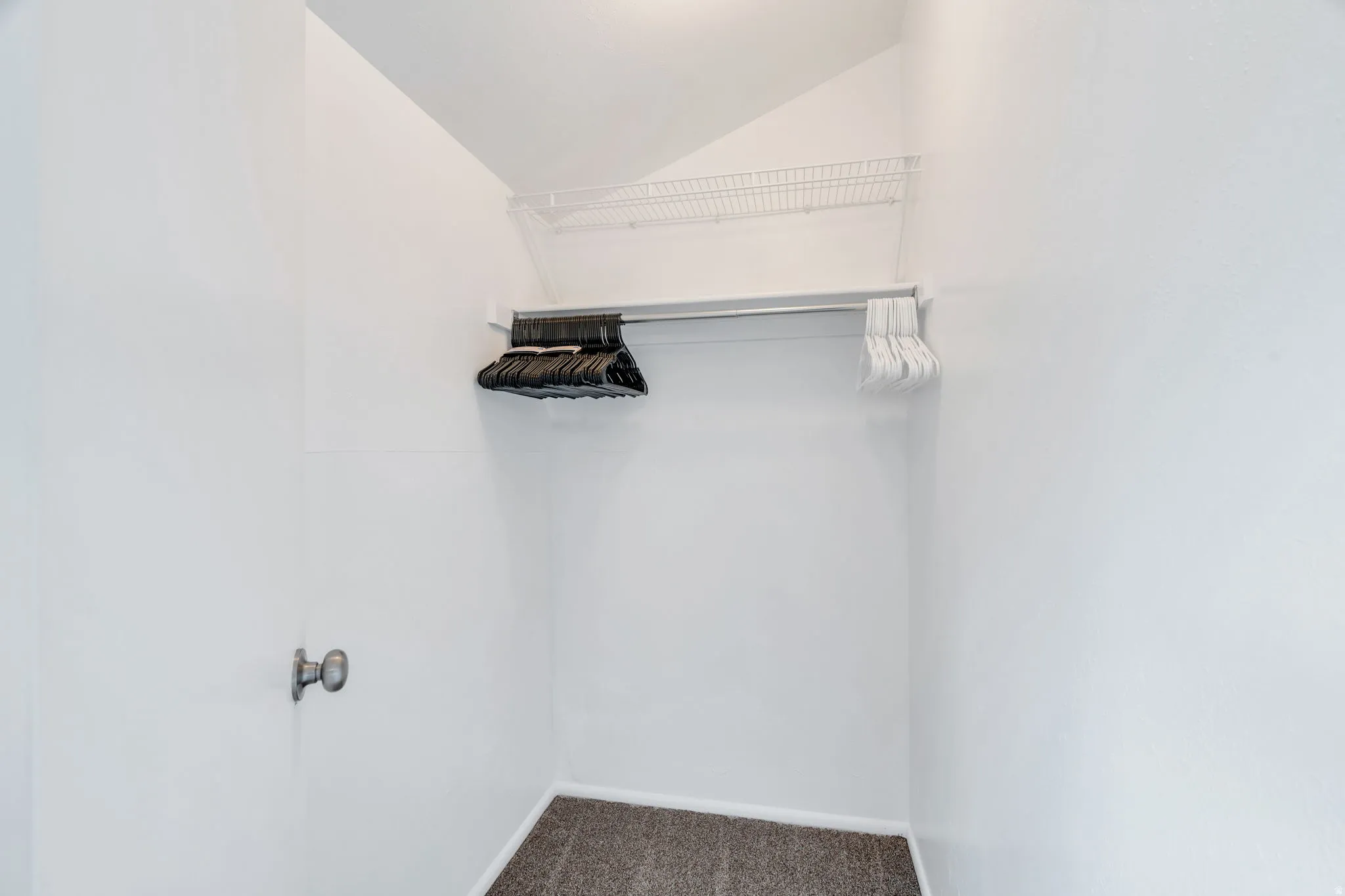 Walk in closet with dark carpet