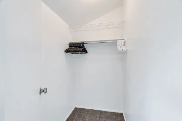 Walk in closet with dark carpet