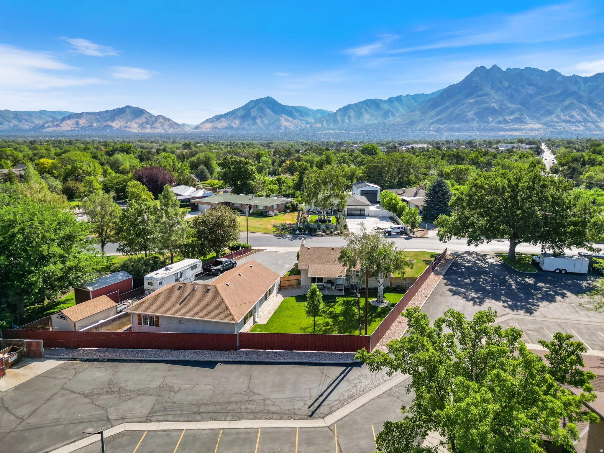 Drone / aerial view of a mountain backdrop