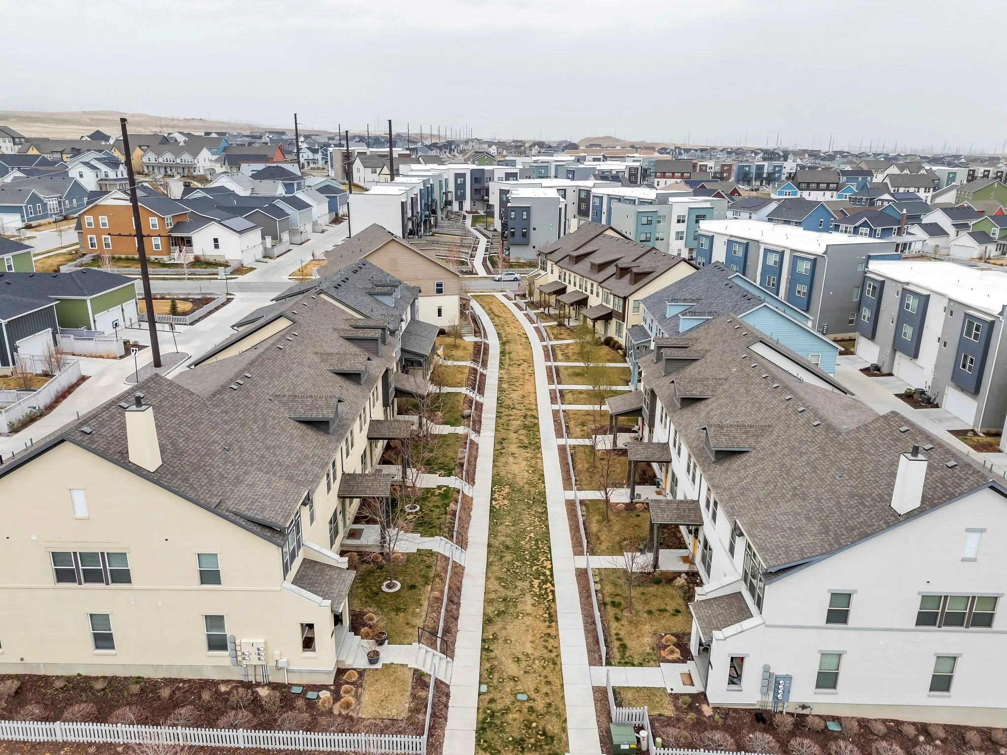 Aerial perspective of suburban area