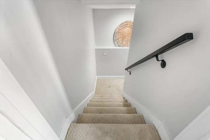 Stairway with carpet and baseboards