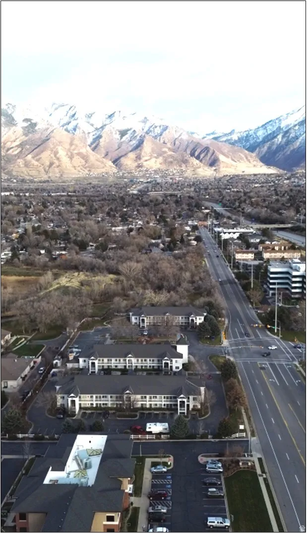 Drone / aerial view of a mountain backdrop