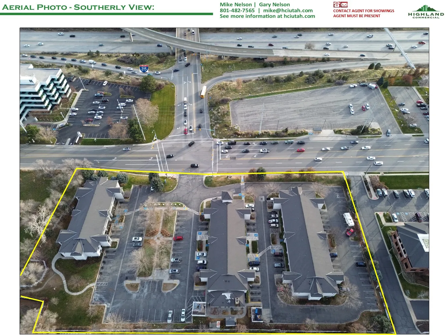 Aerial view of property and surrounding area featuring property boundaries highlighted