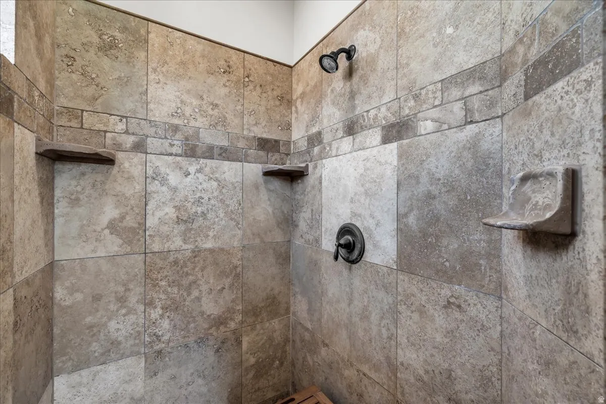 Bathroom view of a tile shower