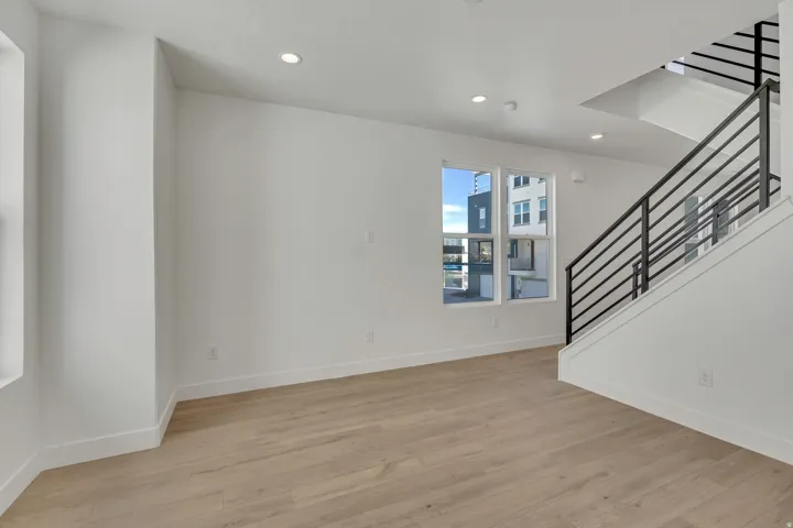 Unfurnished room featuring recessed lighting and light wood finished floors