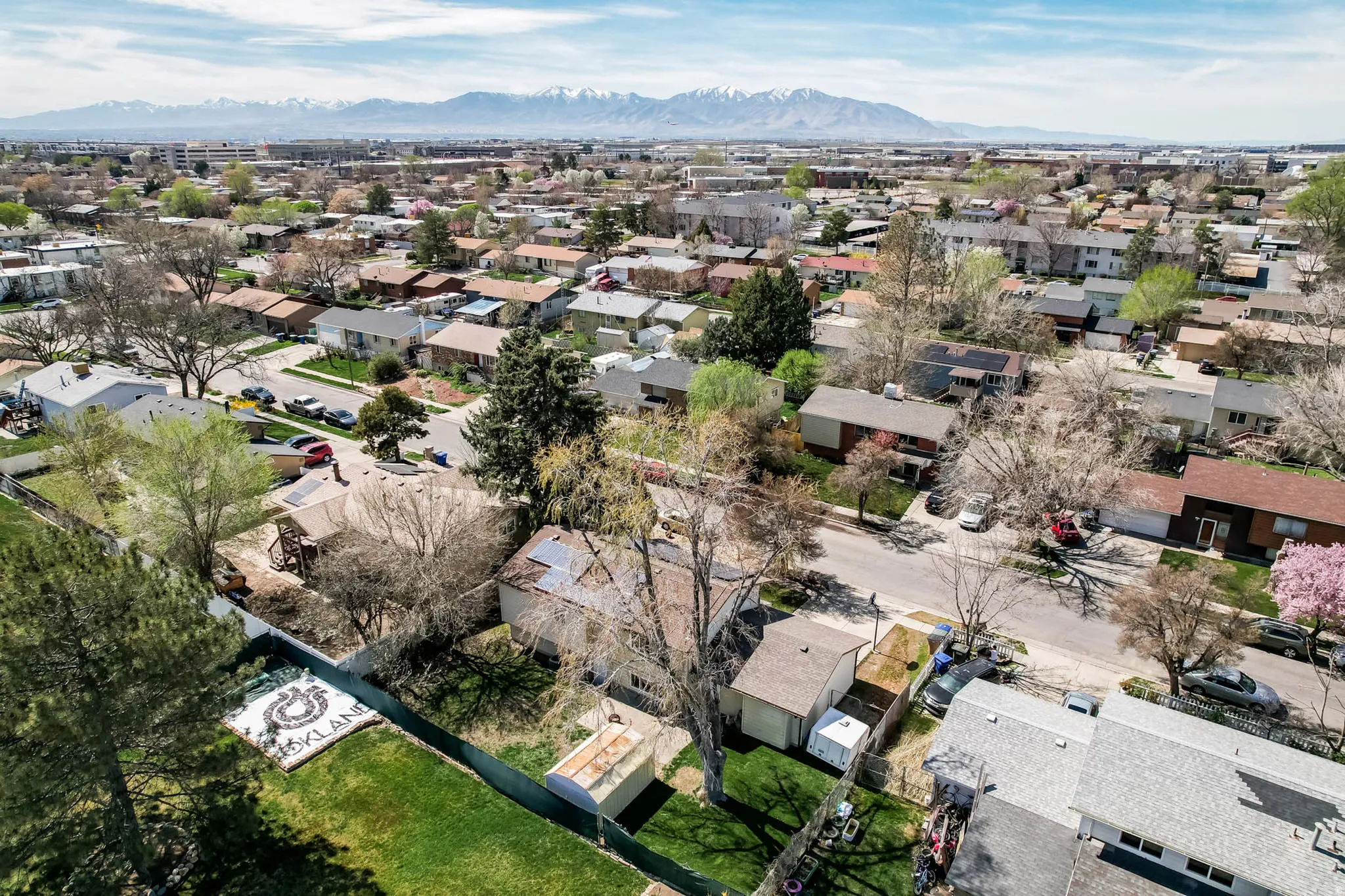 Expansive suburban landscape featuring numerous residential properties and a distant mountain range
