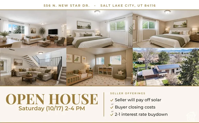 Real Estate Marketing Flyer. Illustrating the interior and exterior of the property with a summary of seller-provided financing options