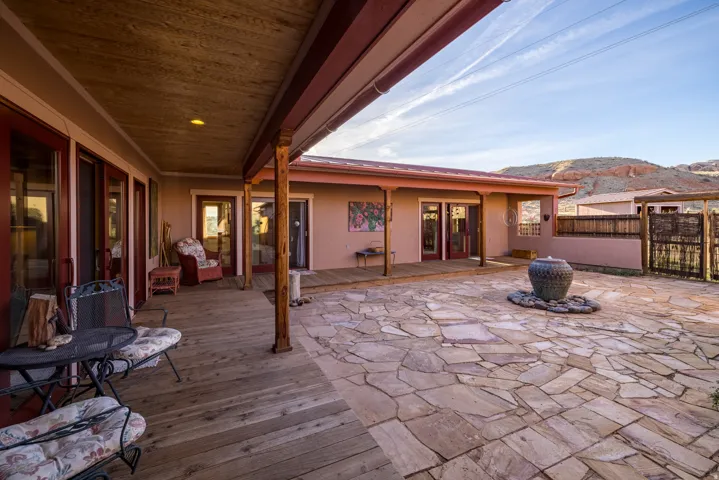 View of patio / terrace featuring a deck with mountain view