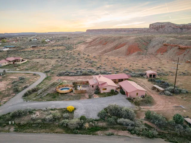 Aerial view at dusk of a rural view