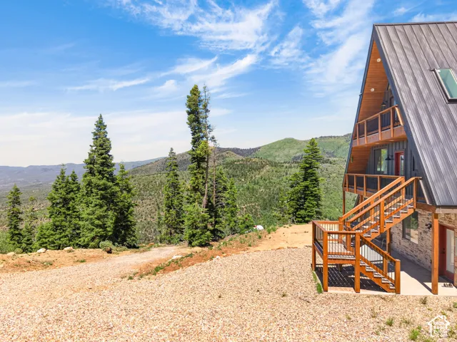 A-frame residence featuring a metal roof and light wood-finish siding