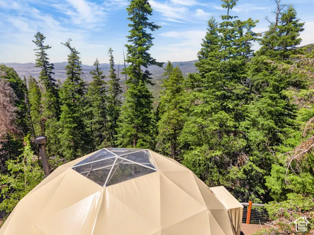 Geodesic dome structure featuring a clear central skylight