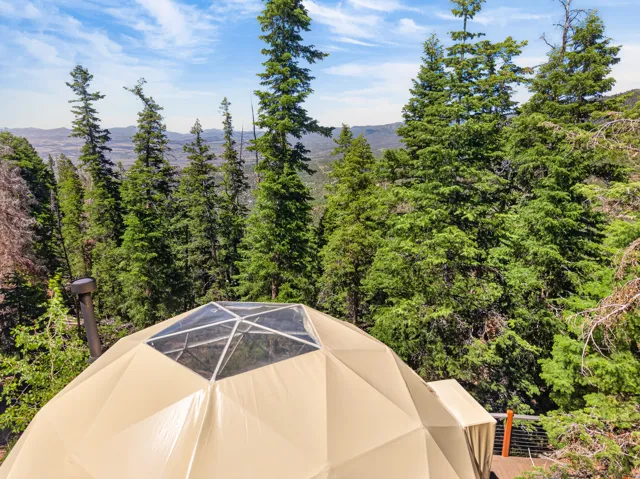 Geodesic dome structure featuring a clear central skylight