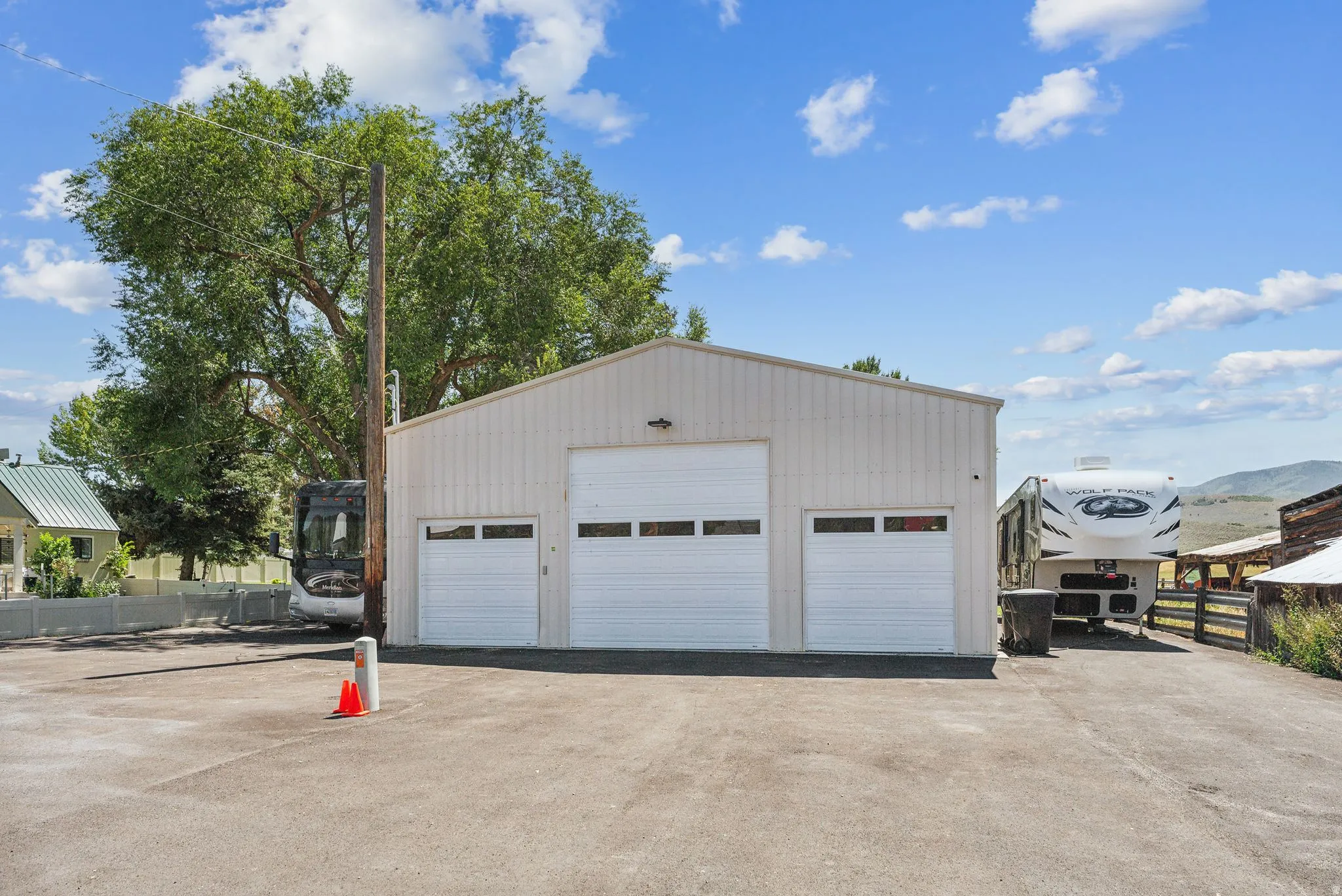 View of detached garage
