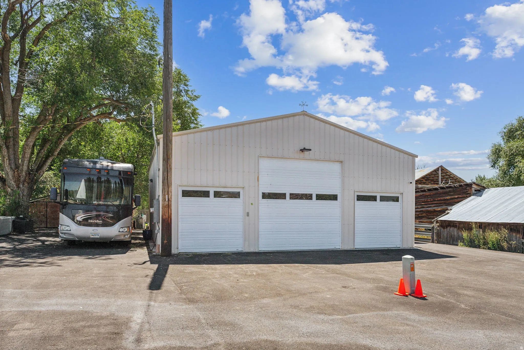 View of detached garage