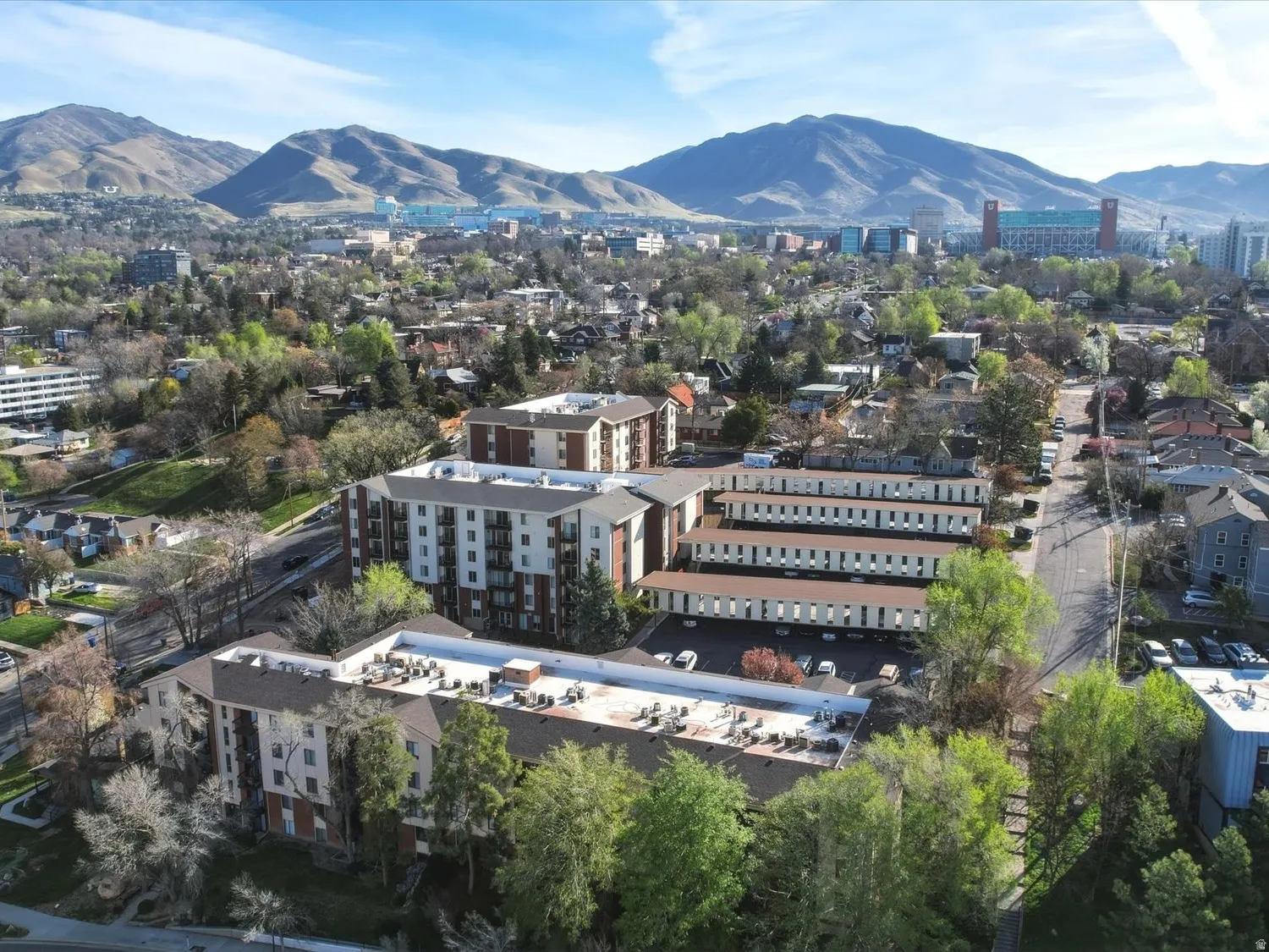 View of urban area with a mountainous background