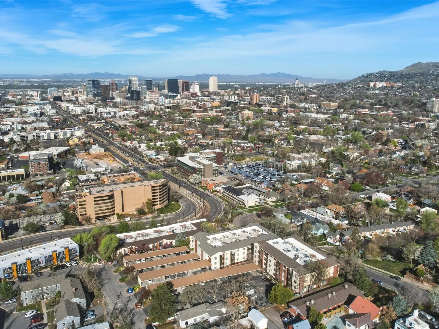 View of urban area with a mountainous background
