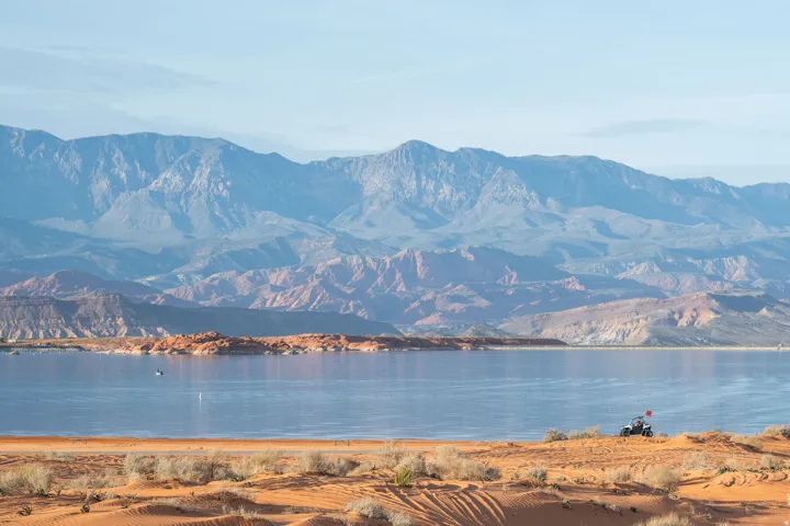 Water view with a mountainous background