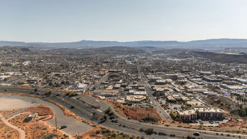 Bird's eye view of a mountainous background