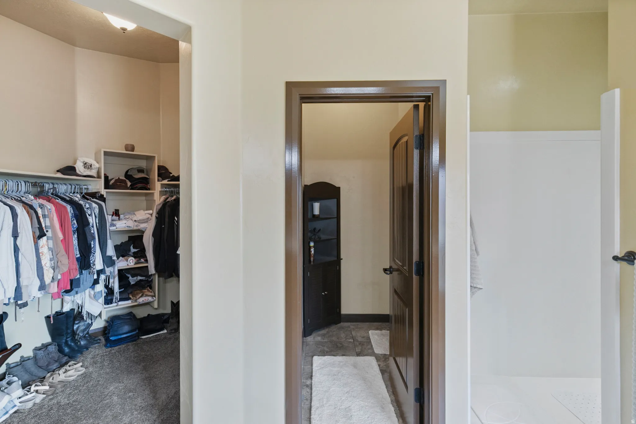 Bathroom with a walk in closet