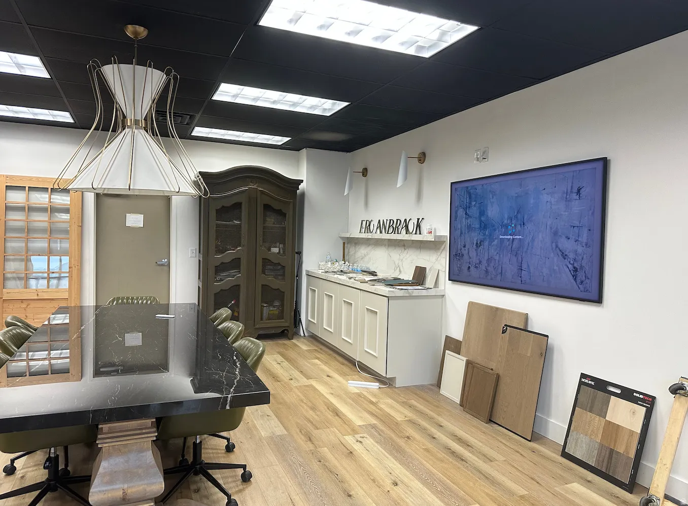 Office featuring a drop ceiling