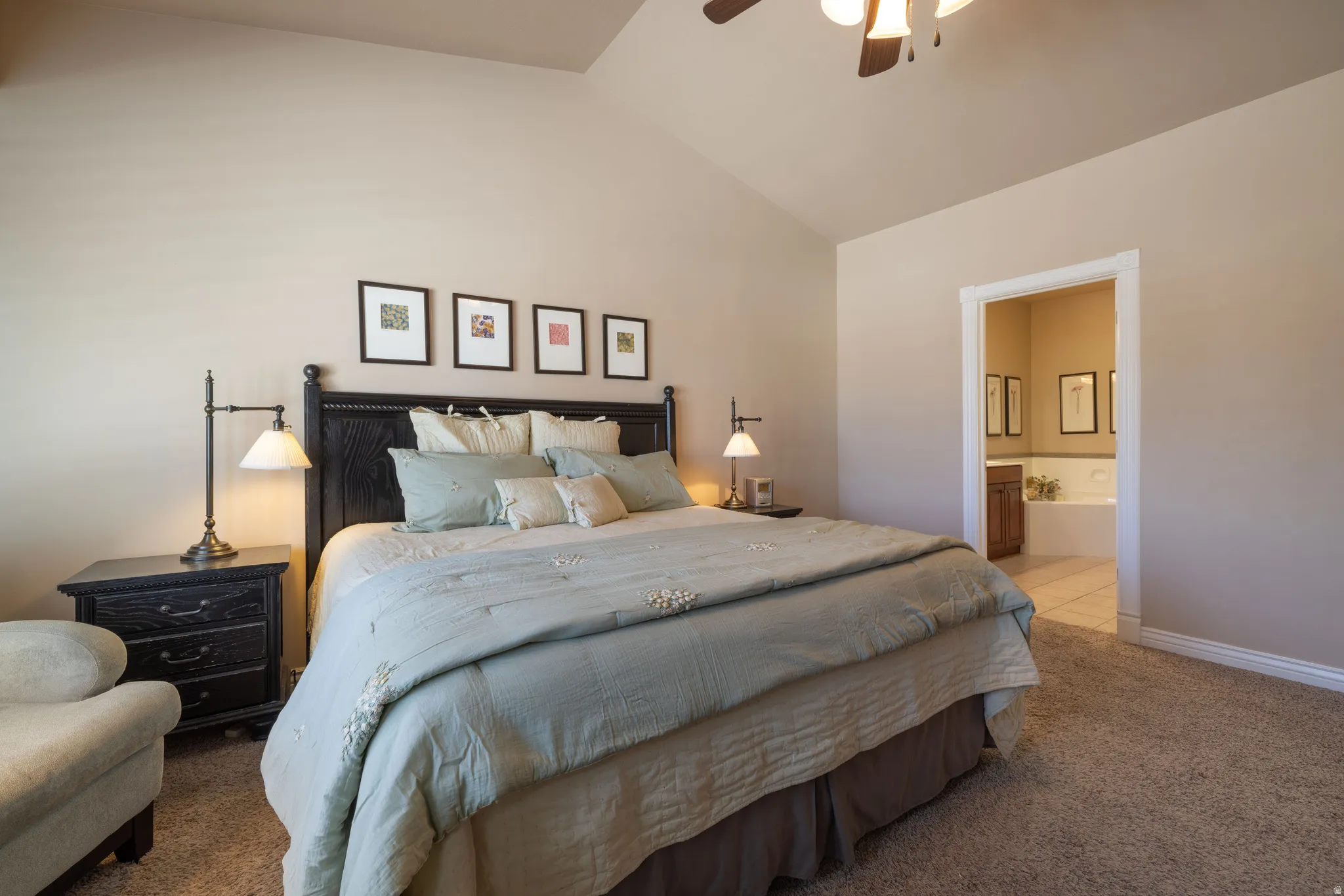 Master bedroom with vaulted ceiling
