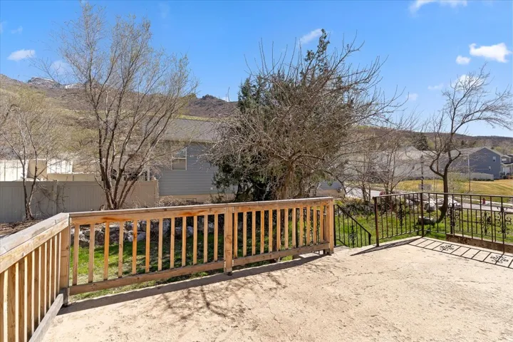 View of patio / terrace featuring a mountain view