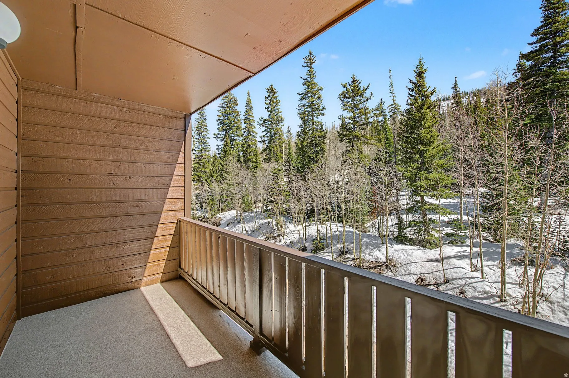 View of snow covered back of property