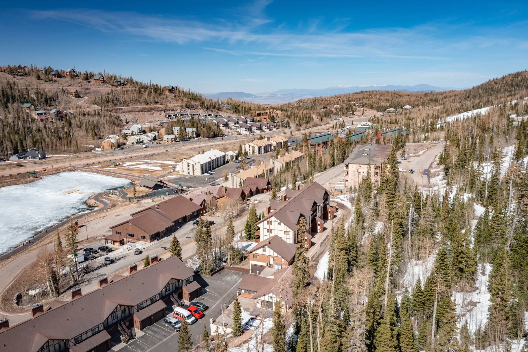 Drone / aerial view of a mountain backdrop